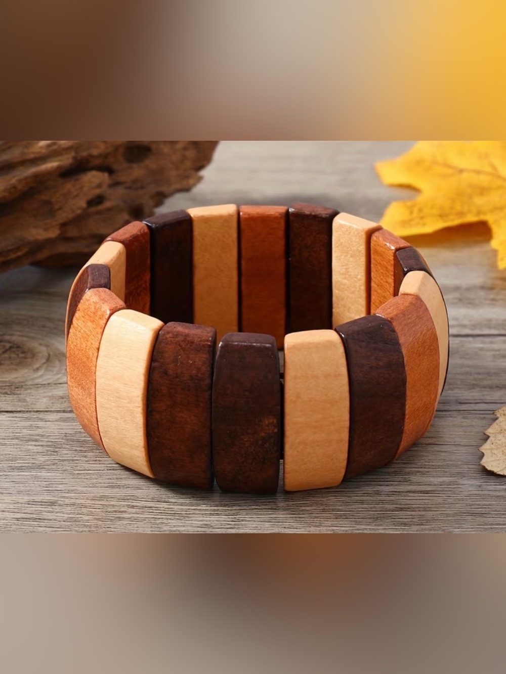 Bohemian Bracelet Western Natural Wooden Stretch Bracelet - Brown & Tan